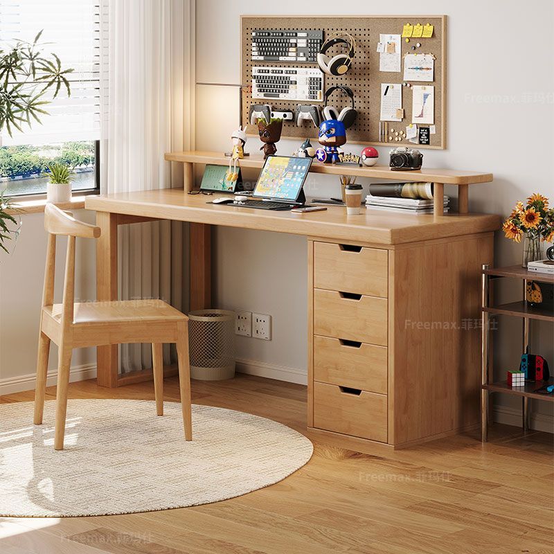 菲玛仕实木书桌带边柜写字办公学习书桌带抽屉书房家用书桌