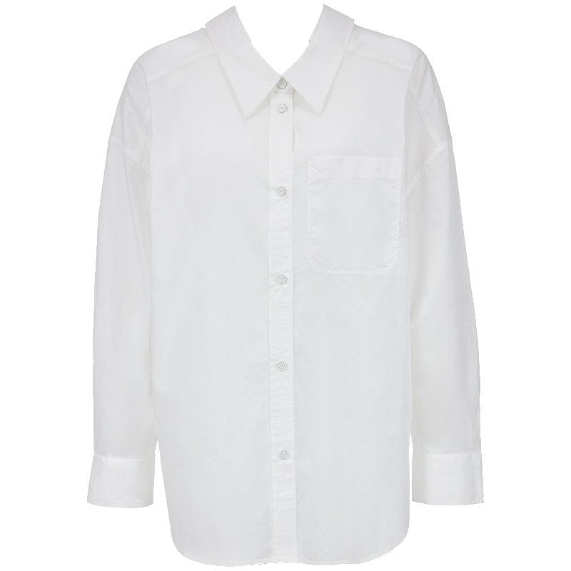 ONLY 【慵懒感】2025春秋时尚宽松慵懒纯色翻领长袖白衬衫女