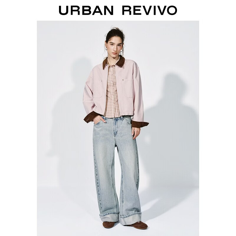 URBAN REVIVO 复古巴恩莱赛尔贴袋短款休闲外套 粉紫 XS