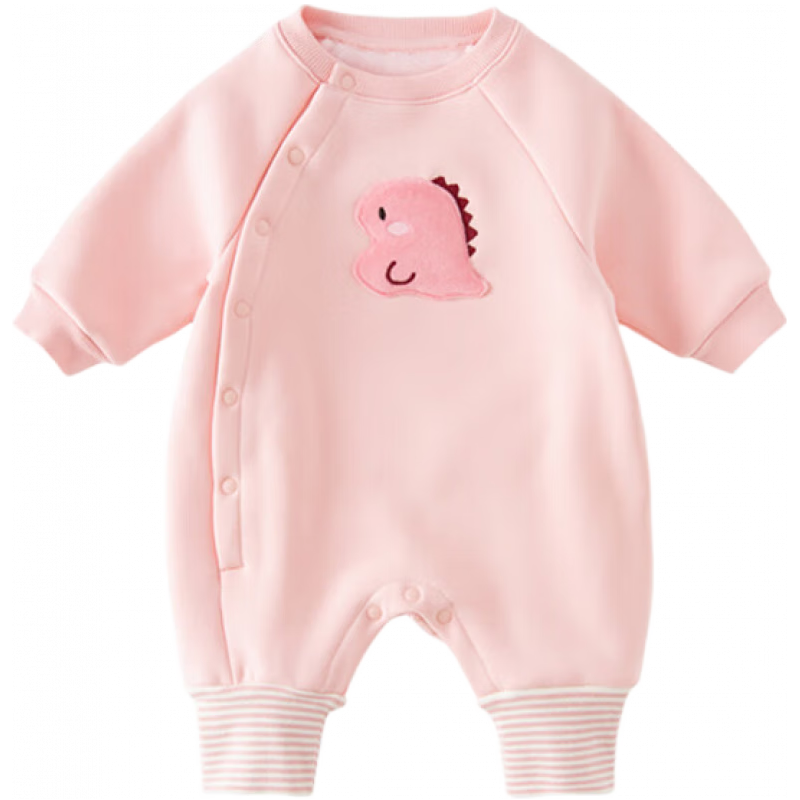 戴维贝拉（DAVE＆BELLA）婴儿连体衣加绒新生儿睡衣男宝百天衣服女宝爬爬服秋冬外出服 浅粉色 73cm（身高66-73cm）