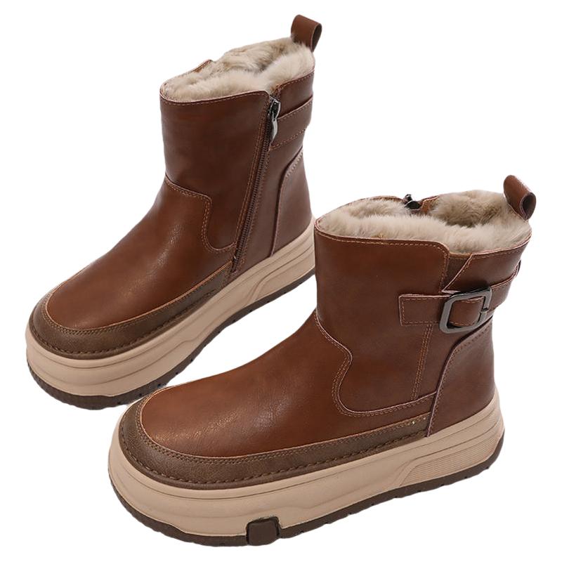 厚底短靴女加绒雪地靴保暖女鞋防滑女款高帮鞋短筒马丁靴冬季棉鞋