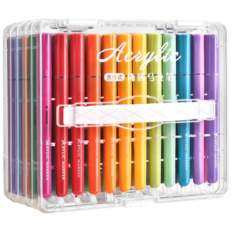 慢作直液式丙烯马克笔软头小美术水彩笔48色36色24色儿童无毒可水洗可叠色不透色幼儿园画笔 48色 直液式丙烯马克笔/送勾线笔+高光笔