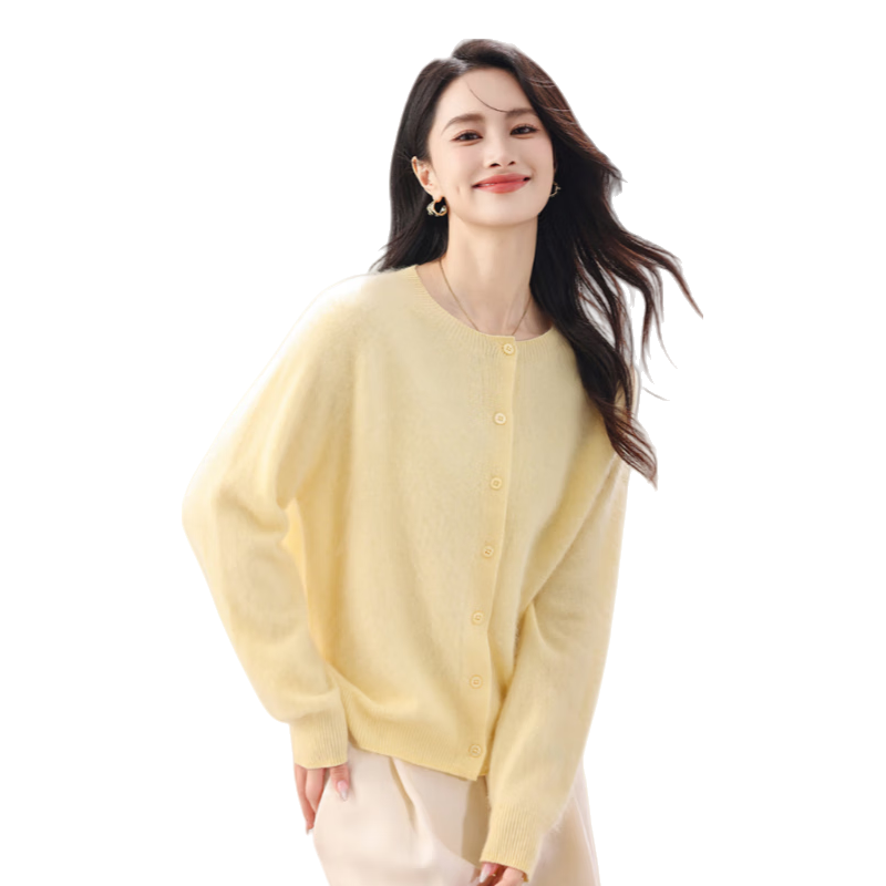 【京东直采】26新年冬气质羊绒羊毛拉绒毛衣纯色百搭无缝羊毛开衫