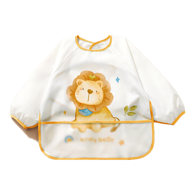 爱贝迪拉宝宝吃饭围兜儿童罩衣婴儿辅食饭兜反穿防水防油无袖夏季薄款 【长袖】假日罗森狮 100码