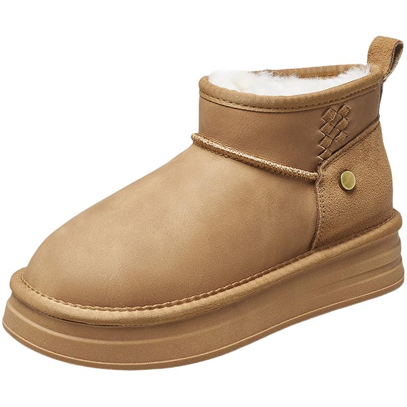 意尔康女鞋2025冬季加绒保暖棉鞋厚底短筒雪地靴户外休闲短靴