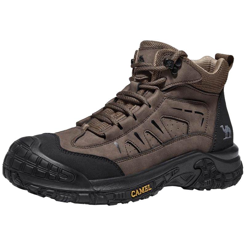 骆驼高帮鞋男冬季加绒加厚保暖休闲徒步鞋抓地防撞户外登山鞋