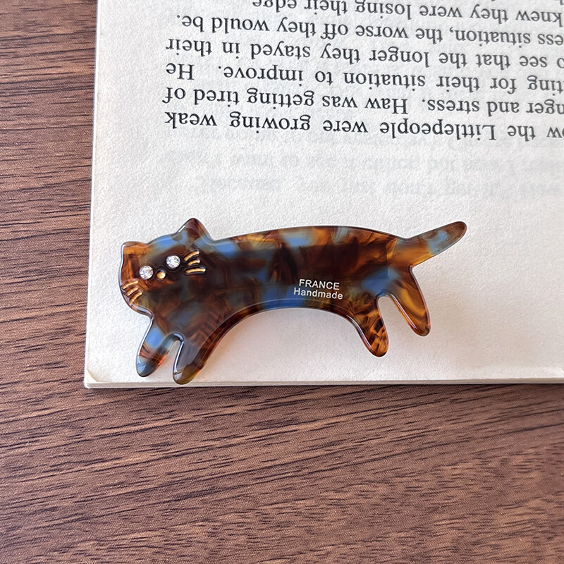 莎拉迪尔韩国France同款可爱小猫咪发夹法式百搭刘海鸭嘴夹侧边碎发夹 1丶茶青色