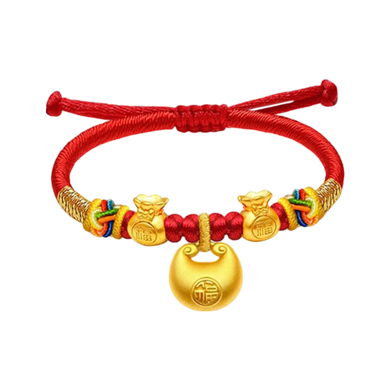 老凤祥黄金金坨胖福手绳男女款足金百搭手链手饰满月送宝宝孩子 金坨胖福手绳【红绳 儿童】约0.5g