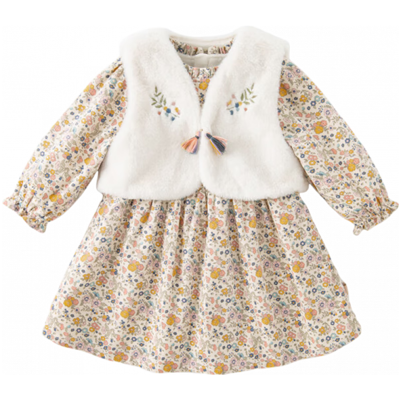 戴维贝拉 DAVE＆BELLA）女童裙子毛绒儿童马甲连衣裙两件套