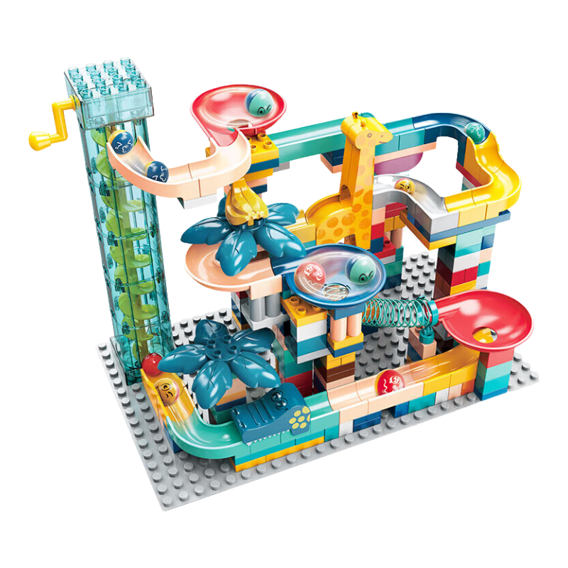 费乐儿童大颗粒拼装积木玩具男女孩滑道 256颗弹簧轨道-无底板【礼盒装】