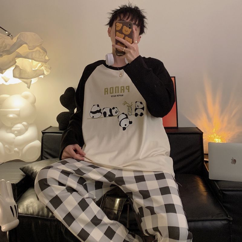 睡衣男款春秋季纯棉长袖休闲简约高级感套装宽松大码男士家居服