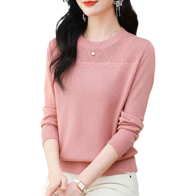 莫代尔薄款镂空圆领针织衫女春秋2025新款洋气薄款宽松上衣长袖打底毛衣