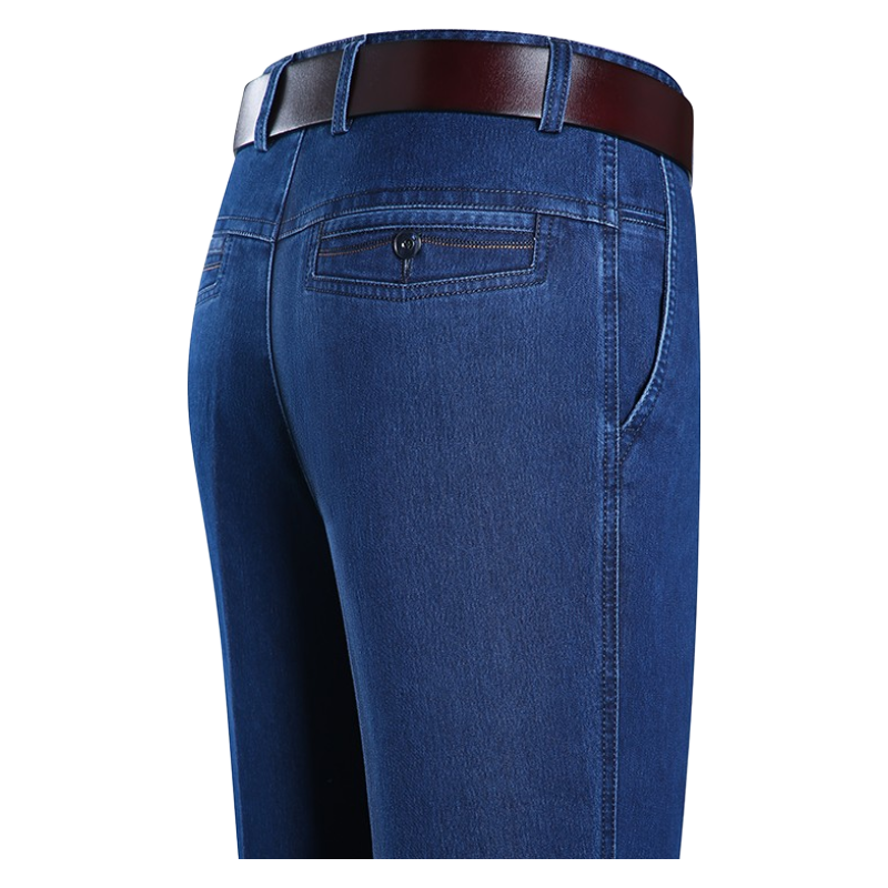 AEMAPE苹果牛仔裤男士宽松裤中年男装裤薄爸爸装中老年商务斜插袋春秋款 深蓝色 春秋季款 42码 裤腰围-3尺2