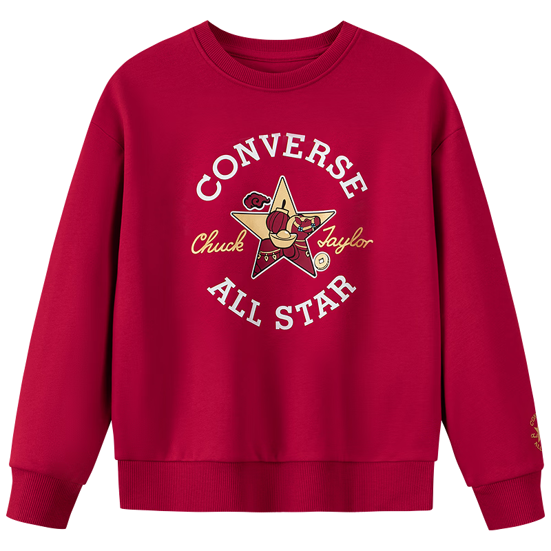 Converse【CNY新年系列】匡威儿童加绒卫衣男女童春季套头上衣红色拜服服 杰斯特红【冬季加绒款】 110 /52 【身高98-104cm】
