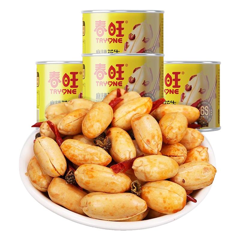 春旺麻辣花生米罐装坚果去皮花生休闲麻辣花生24罐零食