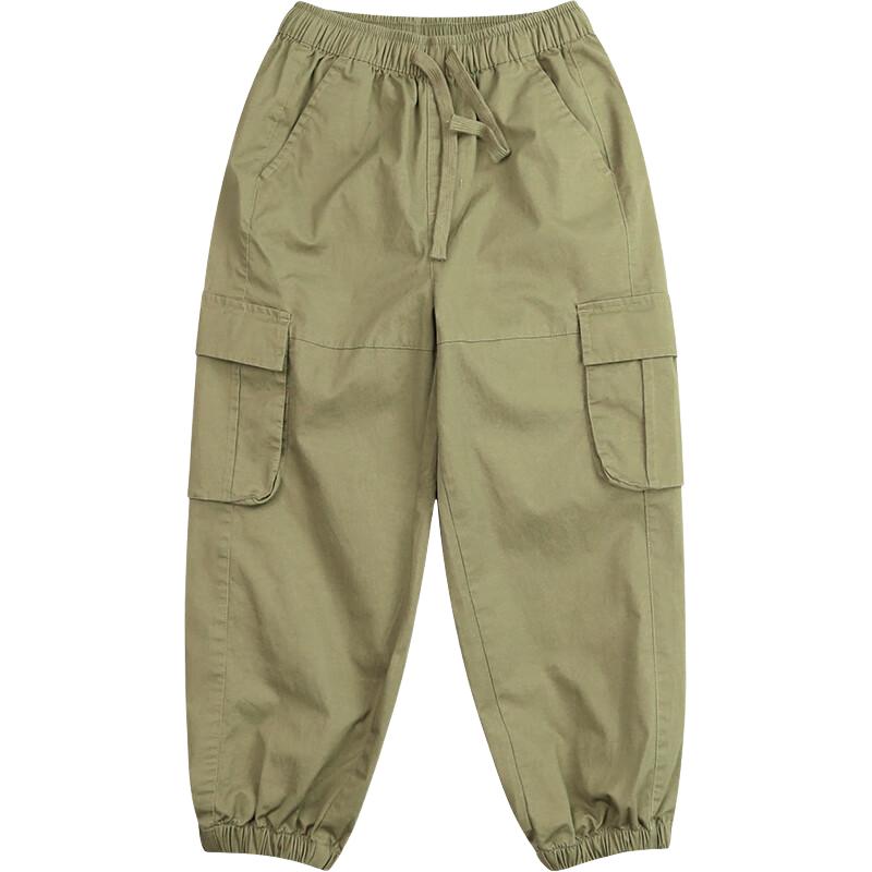 纯一良品（CUNYI）童装男童梭织裤儿童裤子2024春季中大童舒适复古工装束脚裤 棕绿色 140cm