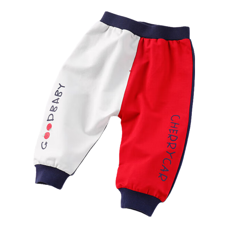 好孩子 童装休闲长裤红白条纹男童针织小童婴幼儿裤子春季 红色 090 