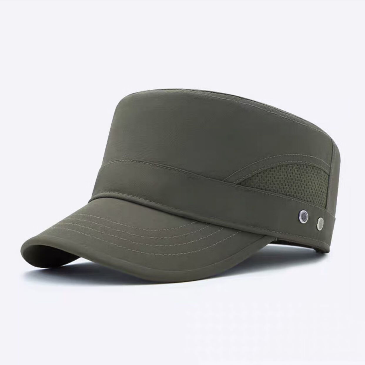 迪芙熙作训帽平顶军帽士夏遮阳速干解放帽轻薄户外太阳帽短檐中老年爸爸 军色 56-60cm可调节
