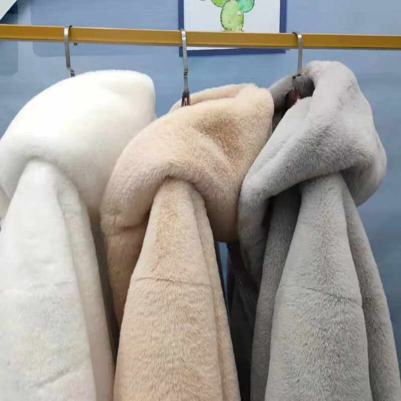 AEMAPE轻奢羊羔毛外套女保暖冬季獭兔毛韩版加厚宽松连帽毛绒绒拉链大衣 暖杏色 高品质毛绒 S 适合体重(85斤-110斤)