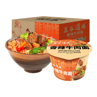 五谷道场 方便面非油炸香辣牛肉味103g*12桶装整箱批发装  速食泡面