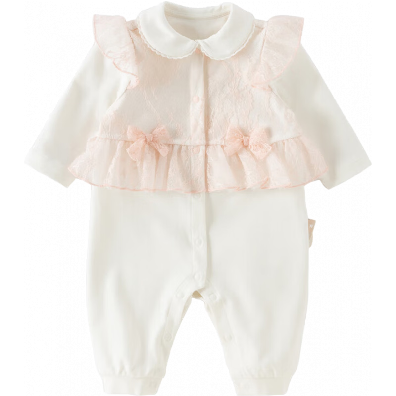 戴维贝拉（DAVE＆BELLA）新生儿连体衣女宝宝针织爬服2026春装婴儿包屁衣小童睡衣 浅粉色 59cm （身高52-59cm）