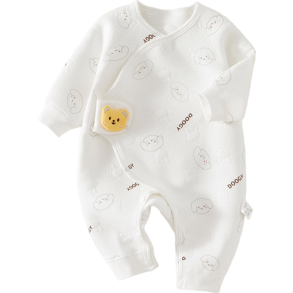 AMI新生儿秋冬连体衣宝宝魔术贴三层保暖无骨哈衣婴儿爬服蝴蝶衣 白色小熊保暖蝴蝶衣 52cm
