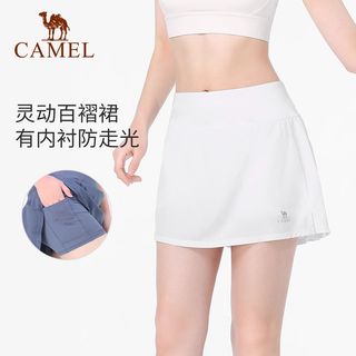 骆驼女装裤裙女2025春夏吸湿速干轻弹透气运动休闲百褶裙短裙