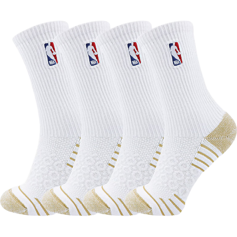 NBA运动袜男士高筒袜子铜离子抗菌纱线长筒篮球袜加厚毛巾底棉袜4双