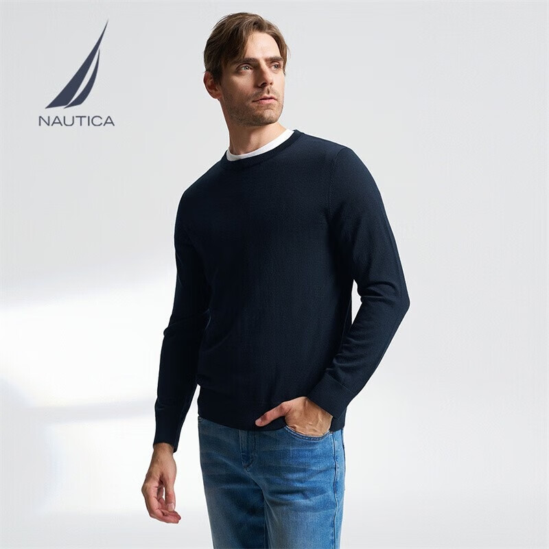 诺帝卡（NAUTICA）【商场同款】秋冬款羊毛圆领毛衣男SO3302 藏青4NV M