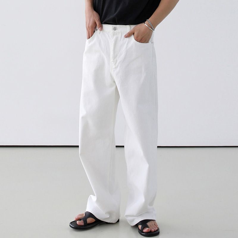 白色牛仔裤男宽松直筒男士休闲2025美式高街小众设计感裤子