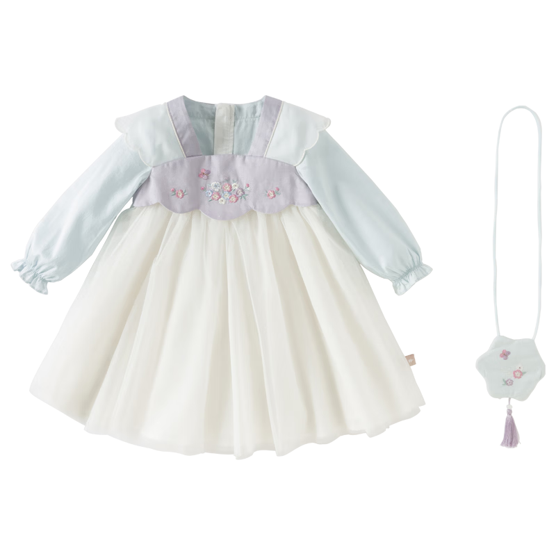 戴维贝拉（DAVE＆BELLA）2026春装国风女童连衣裙女宝宝汉服小童裙子洋气儿童网纱裙 米白 73 cm（身高66-73cm）