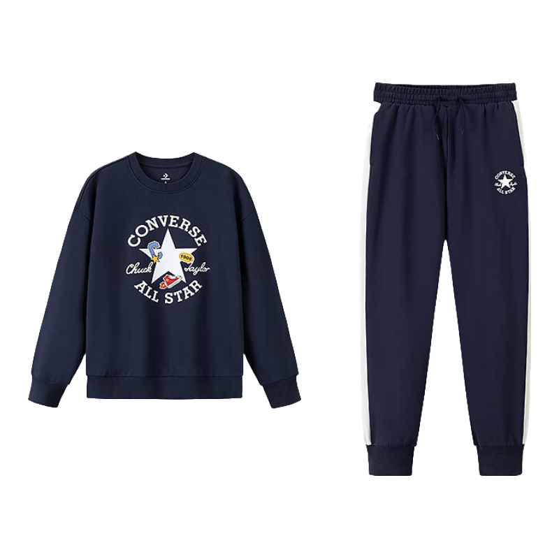 Converse匡威童装男童套装2025秋季中大童卫衣长裤两件套休闲运动穿搭 藏青蓝 110 /52 【身高98-104cm】