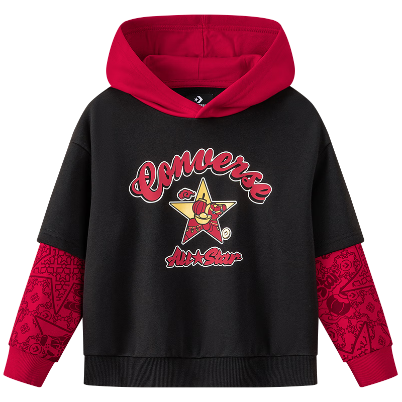 Converse【CNY新年系列】匡威儿童加绒连帽卫衣春节假两件红色拜年服 正黑色 150 /72 【身高140-152cm】