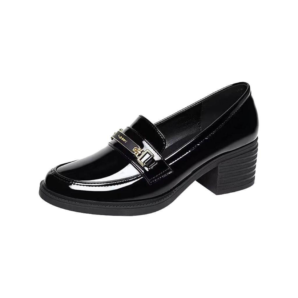 PLOVER乐福鞋女春秋厚底单鞋女圆头粗跟外穿一脚蹬软底乐福鞋