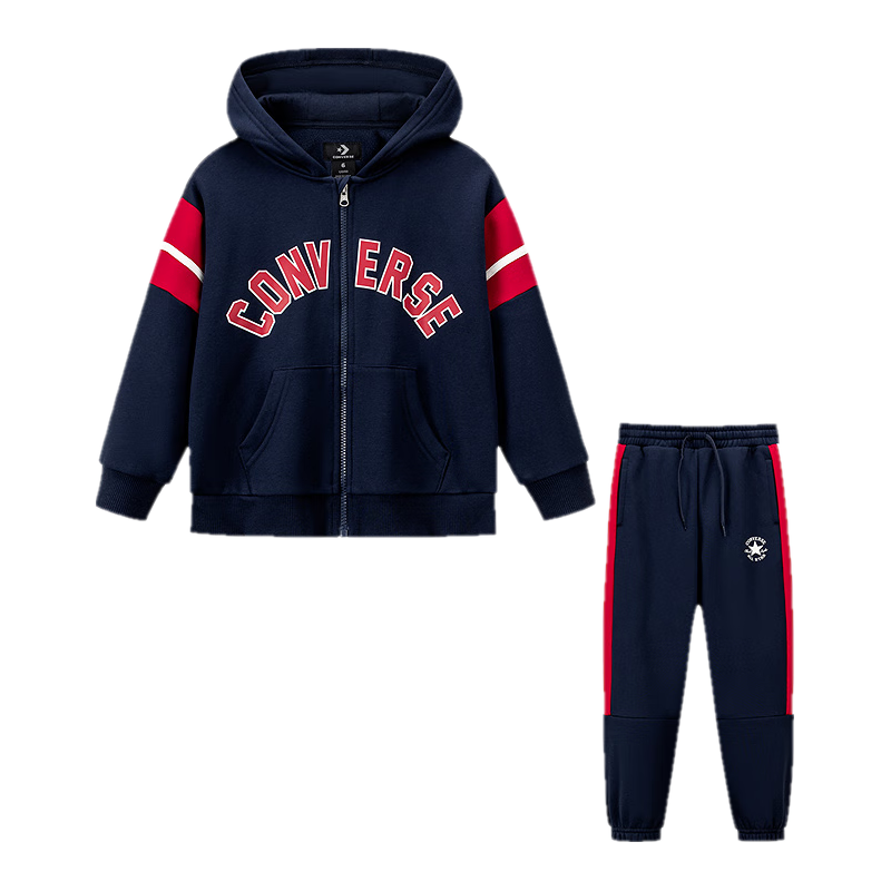 Converse匡威儿童套装冬季中大童连帽外套长裤2件套新年红色拜年服 藏青蓝 110 /52 【身高98-104cm】