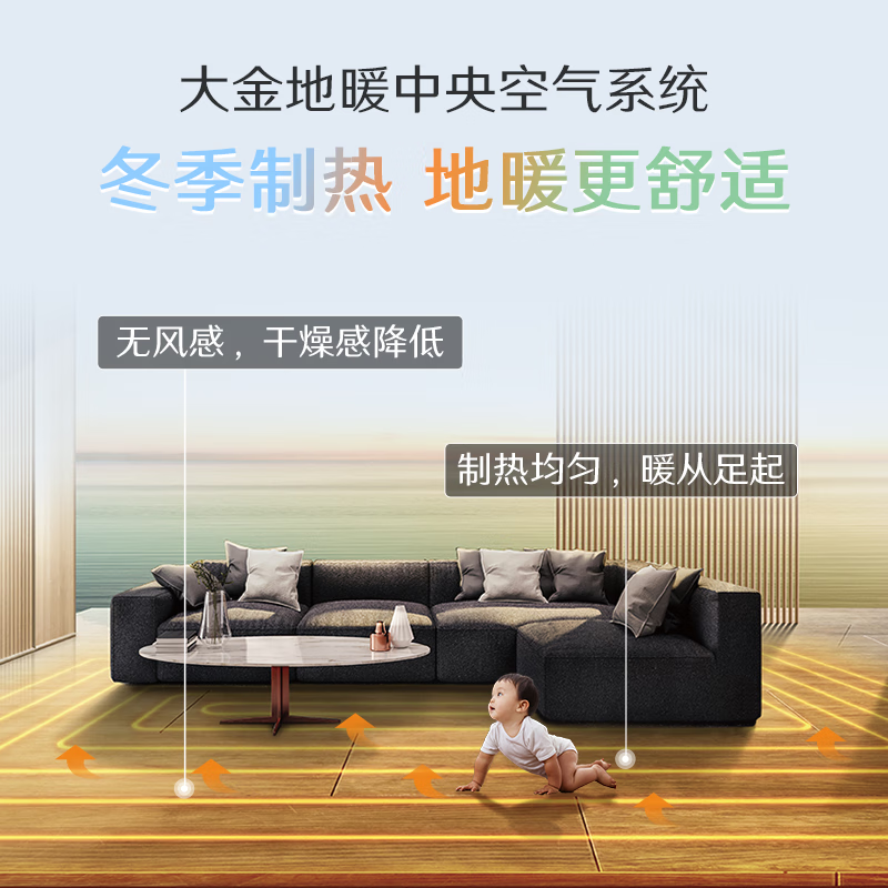大金（DAIKIN）全屋地暖空气能采暖家用热泵水地暖 一拖三一拖四一拖五变频一级能效 地暖中央空气系统 16KW80-120㎡