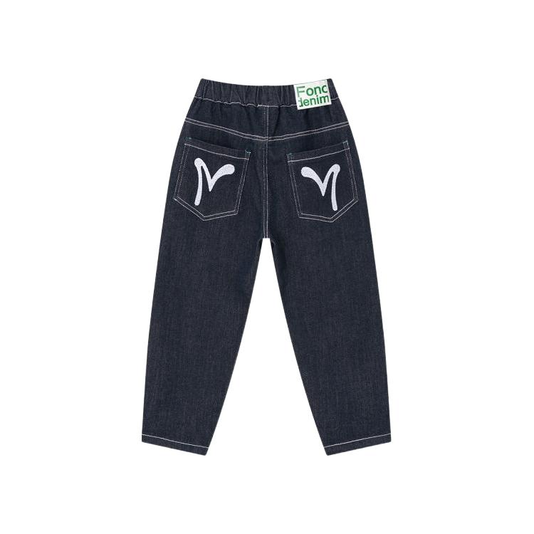 多多家 【防褪色】男童裤子2025春秋款中大童刺绣袋花水洗牛仔裤儿童长裤