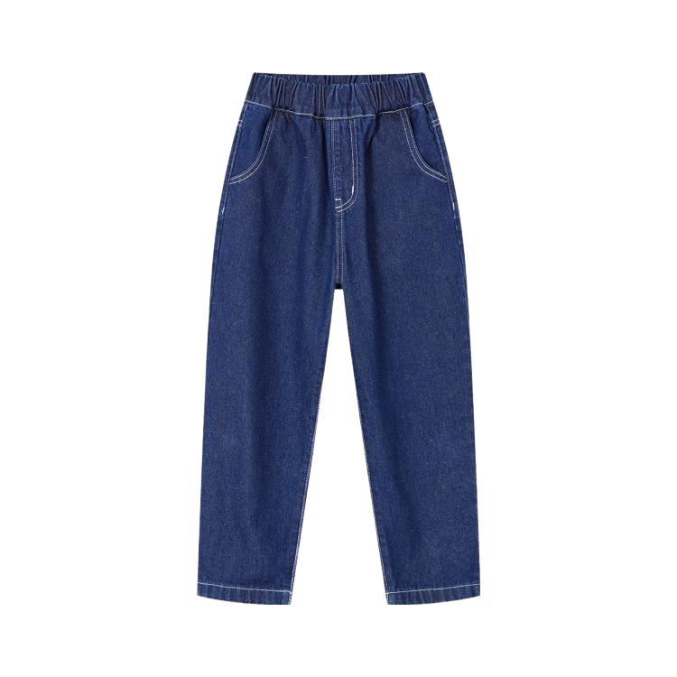 多多家 儿童牛仔裤男童春秋裤子童装原色撞线刺绣休闲裤中大童宽松老爹裤