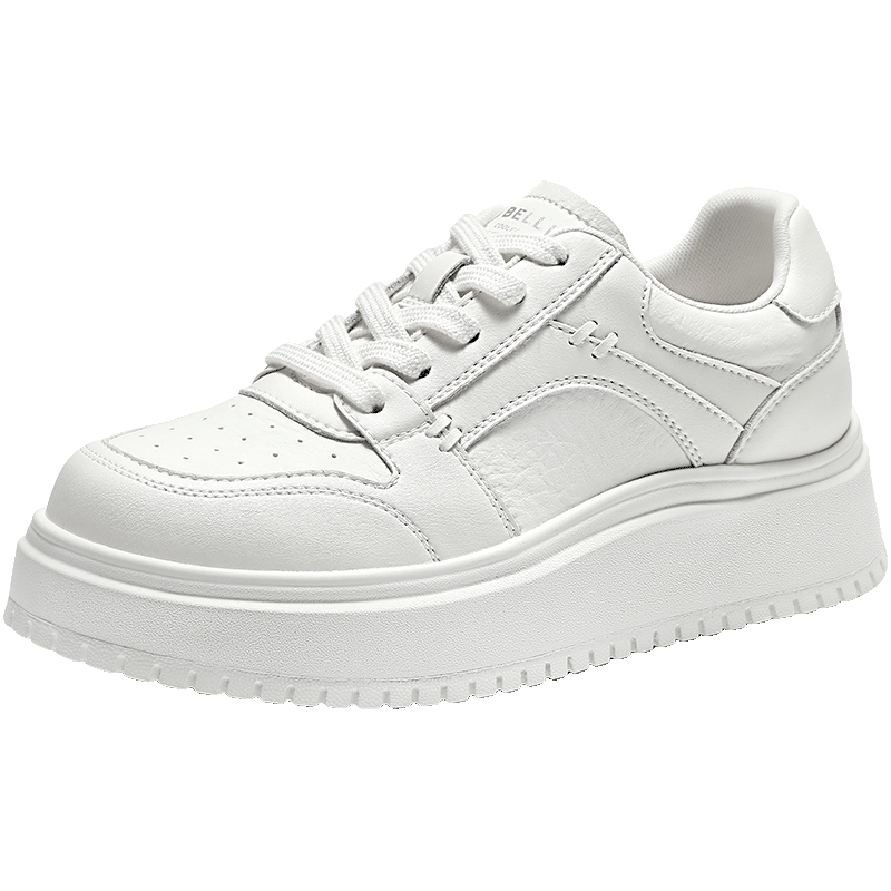百丽（Belle）简约百搭小白鞋女2026春新舒适厚底纯色板鞋B3058AM6 米白 37