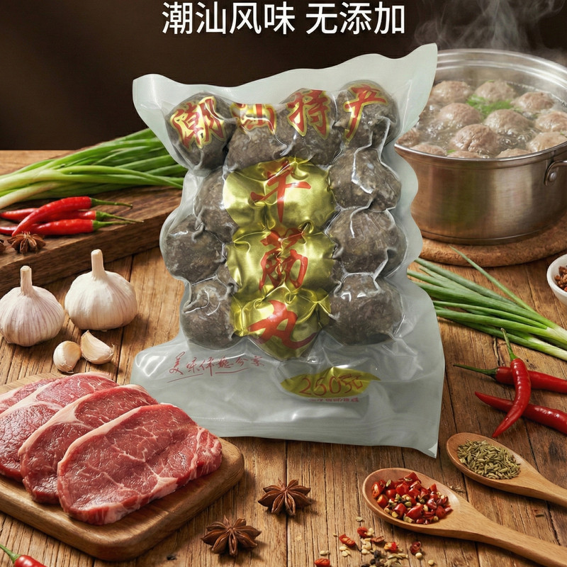 潮汕牛肉丸新鲜冷冻牛筋丸火锅麻辣烫煮汤丸子手打潮汕特产