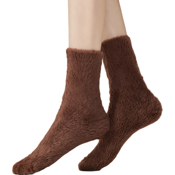 莫代尔水貂绒袜子女秋冬季加厚保暖珊瑚绒月子袜居家冬天毛绒睡眠袜