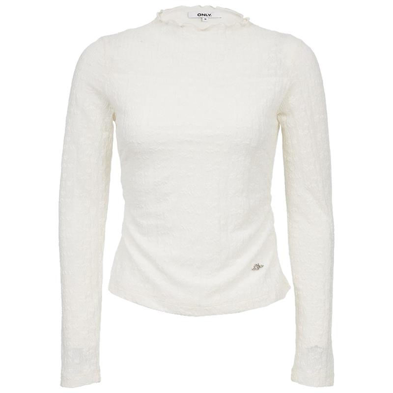 ONLY2026春季木耳边亲肤舒适弹力显瘦褶皱软糯肌理感长袖T恤