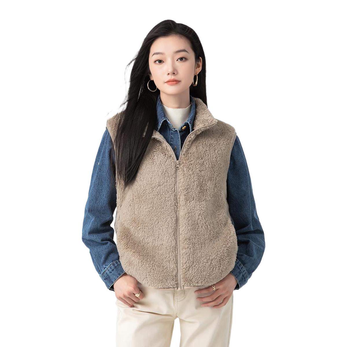 雪中飞摇粒绒马甲女2025新款秋冬休闲时尚外套 紫色