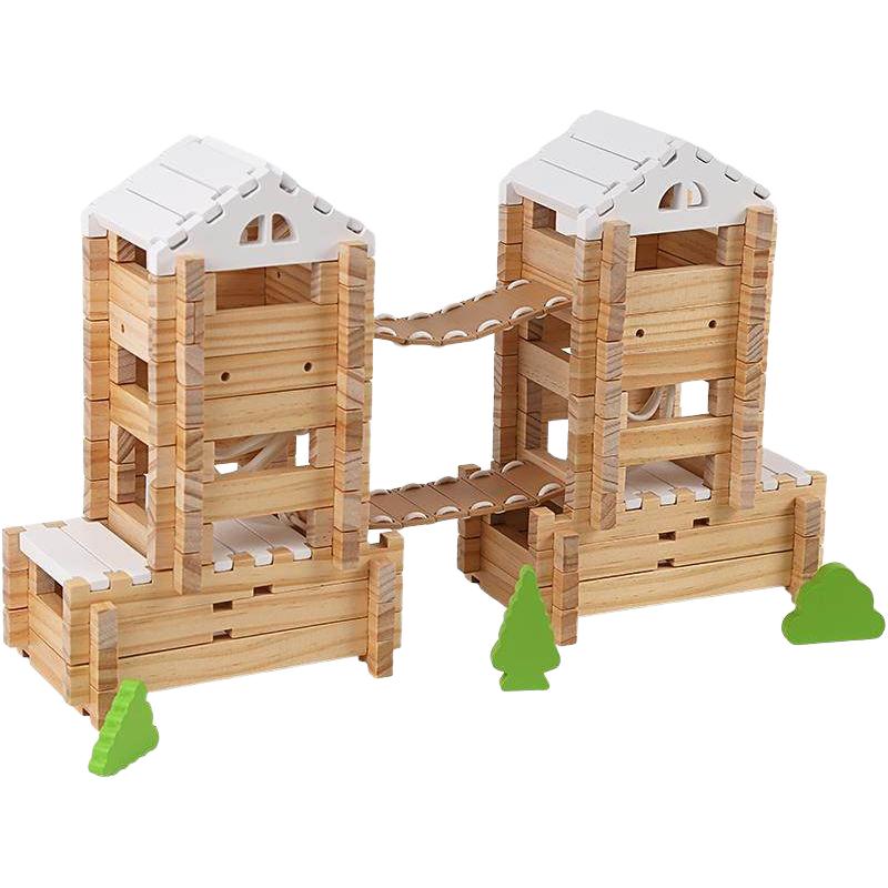 鲁班榫卯结构积木玩具自由组合实木头屋智慧宝盒儿童建筑拼图