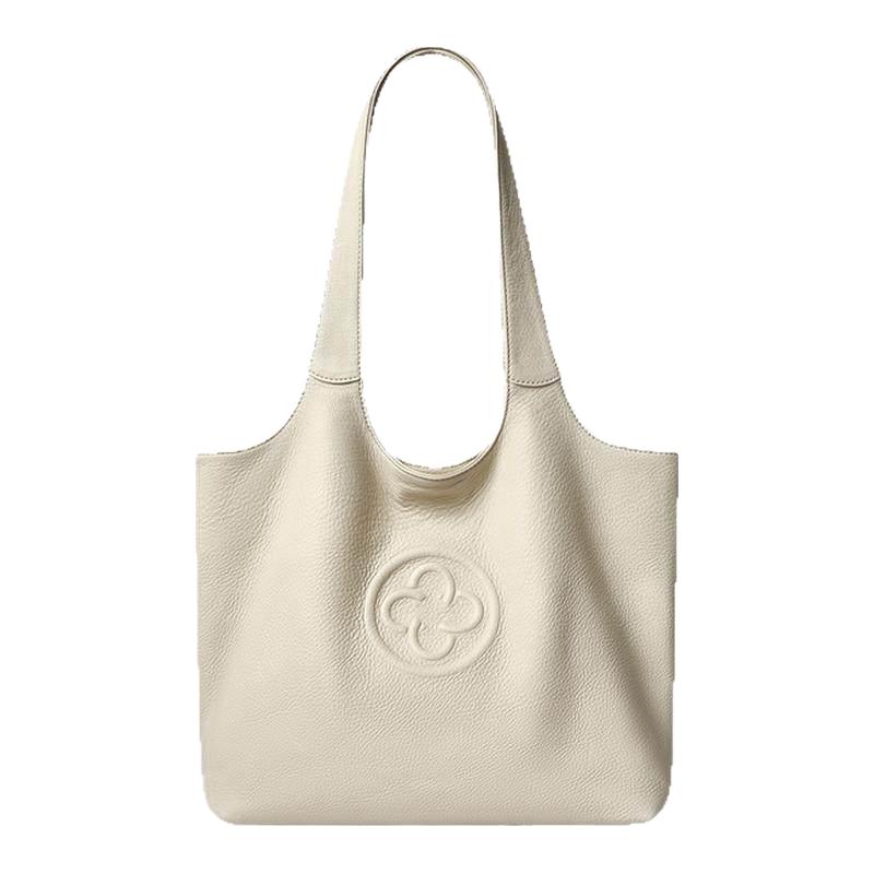 夏之光同款意大利鹿皮卡思乐中性风白色通勤单肩包上班软糯托特包