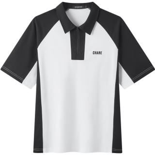 gxgjeans 真五折！美式撞色拼接宽松半拉链翻领短袖POLO衫 白色/黑色