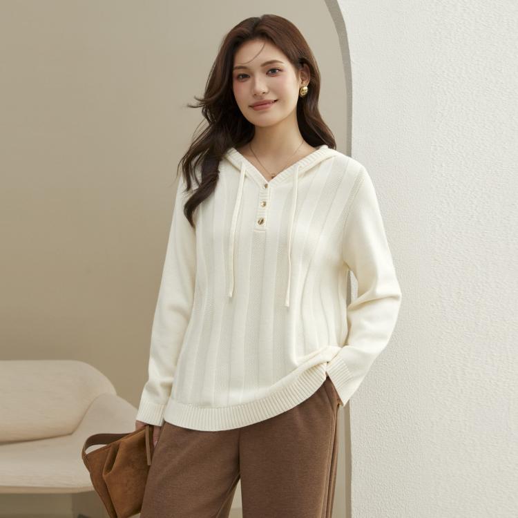 纤莉秀 大码女装时尚连帽气质显瘦慵懒风红色毛衣胖mm冬季款