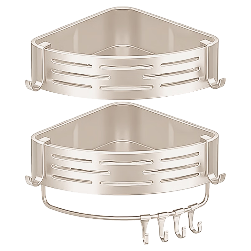 一卫浴室置物架三角免打孔转角墙角架厕所卫生间洗漱台墙上无痕置物架 奶白双层角蓝带吊杆-无痕贴安装
