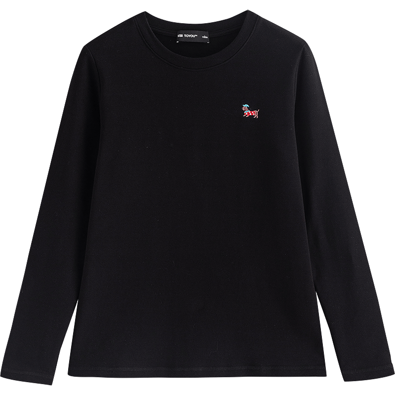 初语 【软糯舒适】25唯品秋卡通小狗刺绣减龄长袖T恤磨毛打底上衣女