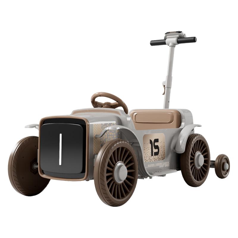 迈多米儿童电动车可坐双人小孩四轮亲子车遥控电动汽车宝宝玩具车 复古灰-12V7A大电瓶+蓝牙+早教+遥控 双驱动